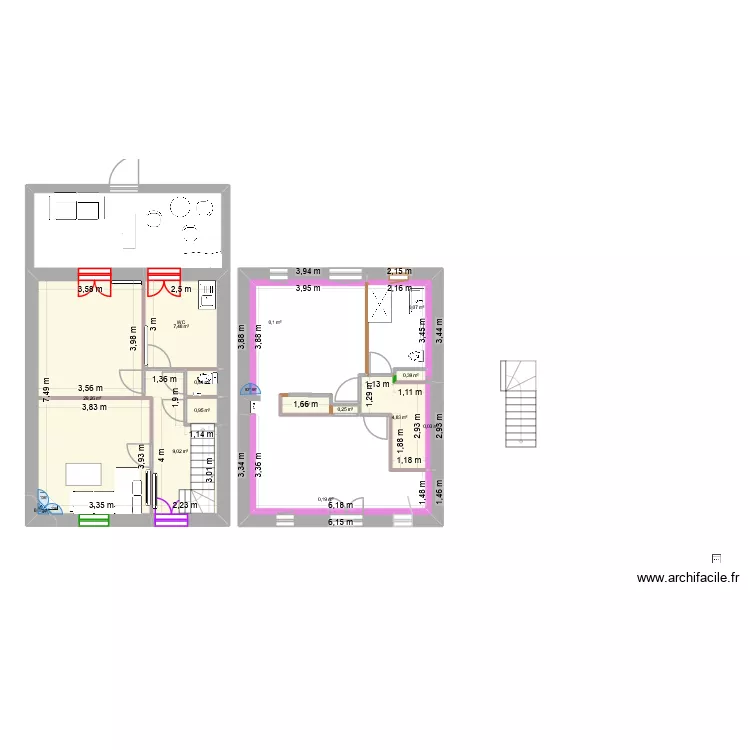 Etage1201. Plan de 14 pièces et 55 m²