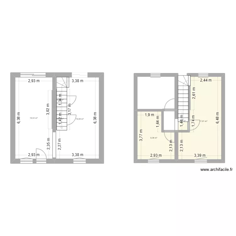 Extension maison. Plan de 7  et 68 m²