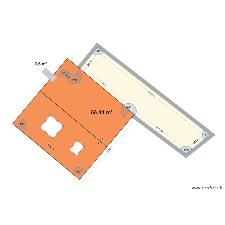 Toiture. Plan de 1 pièce et 66 m2