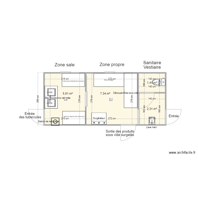 Laboratoire. Plan de 4 pièces et 17 m2