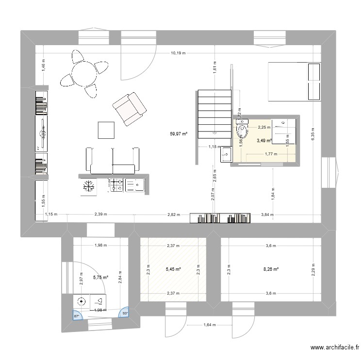 Maison de Jean - aménagement sans rien. Plan de 5 pièces et 87 m2