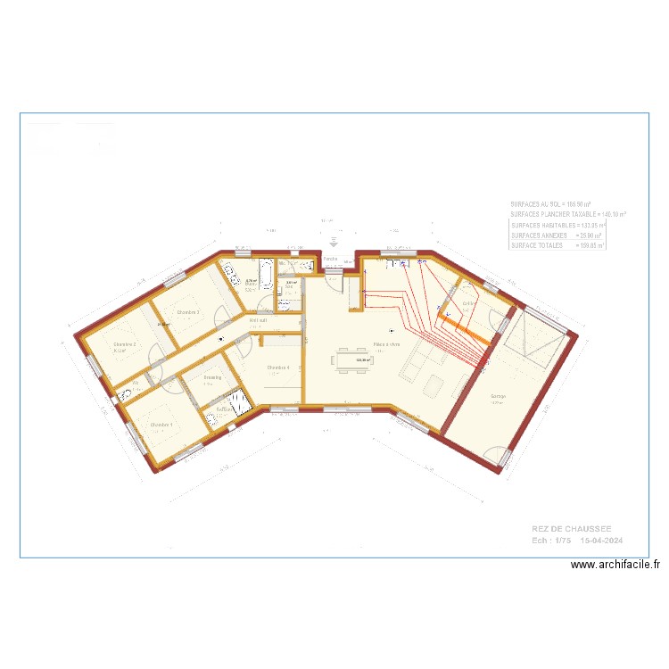 guillaume. Plan de 5 pièces et 154 m2