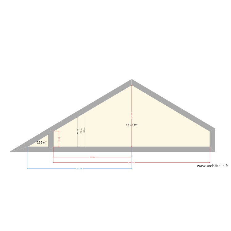 Projet 3 - Etage vue cote - Maison 60 Saint Louis. Plan de 2 pièces et 18 m2