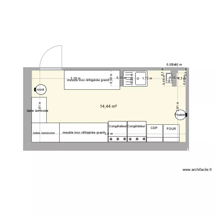 plan labo p&acirc;tisserie. Plan de 1 Pièce et 14 m²