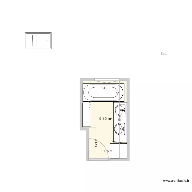 Sdb option sans d&eacute;calage de mur mais changement de porte. Plan de 1 pièce et 5 m²