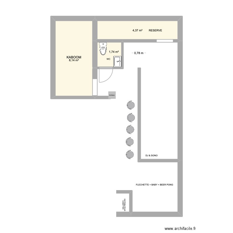 CASERNETTE. Plan de 3 pièces et 14 m2