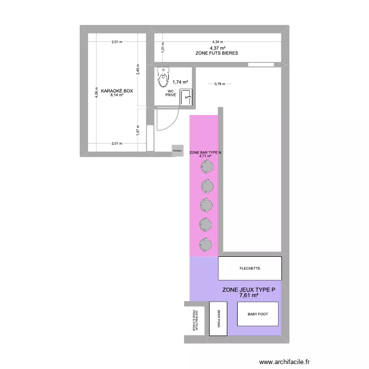 CASERNETTE. Plan de 3  et 14 m²