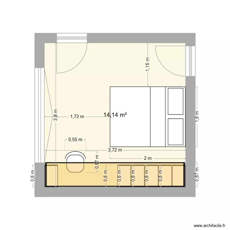 Chambre Parentale v2. Plan de 1 pièce et 14 m²