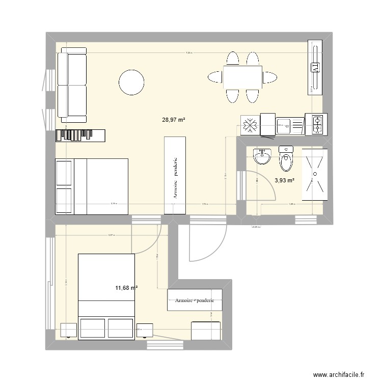 URLA NOUVEAU 2EME ETAGE. Plan de 3 pièces et 45 m2