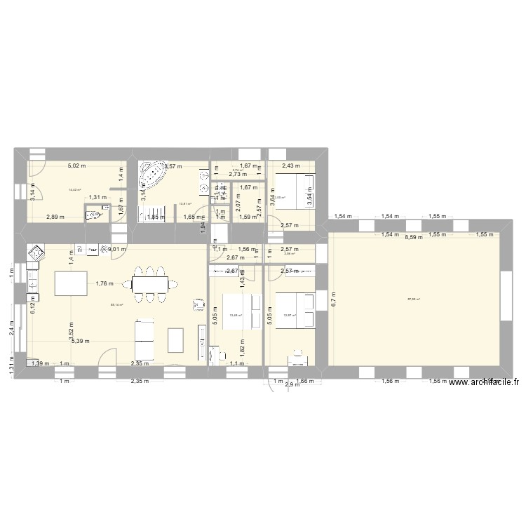 113. Plan de 12 pièces et 188 m2