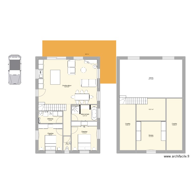 Maison St pée angle sans sous sol entrée arrière. Plan de 11 pièces et 167 m2