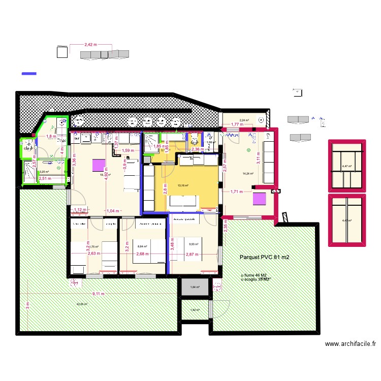 rdc gîtes essai. Plan de 27 pièces et 197 m2