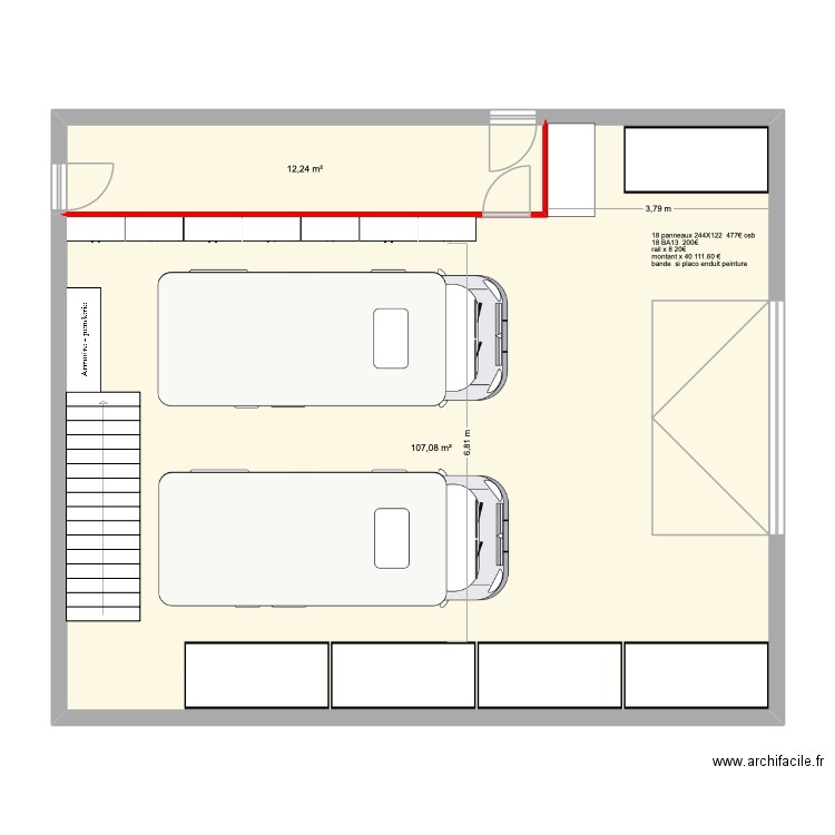 atelier. Plan de 2 pièces et 119 m2