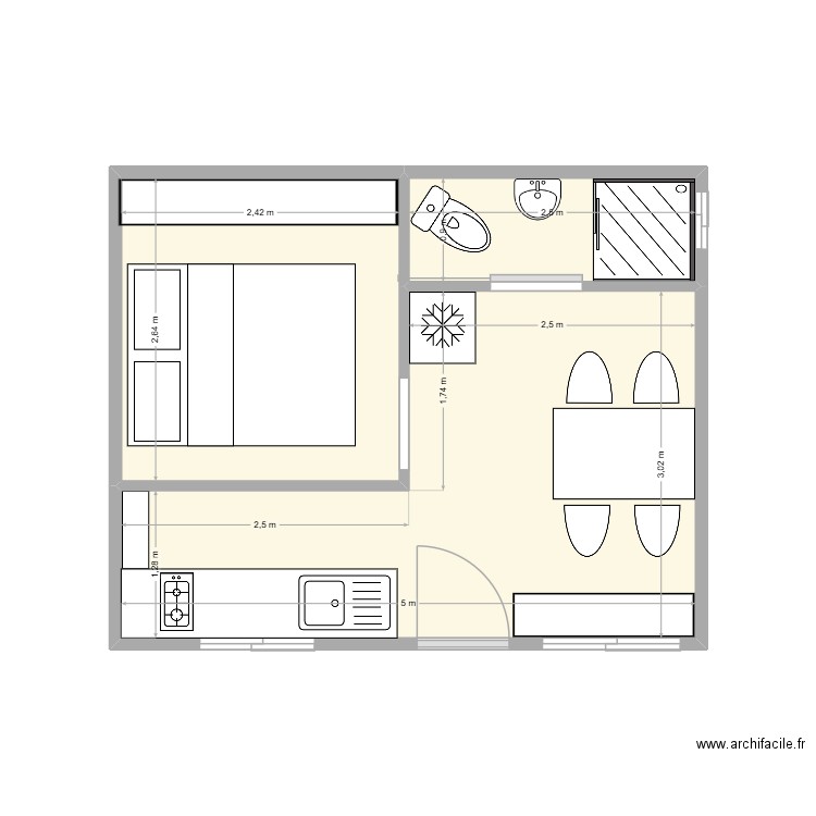 version 3. Plan de 3 pièces et 19 m2