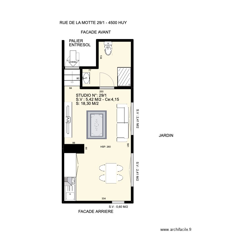 matagne. Plan de 2 pièces et 23 m2