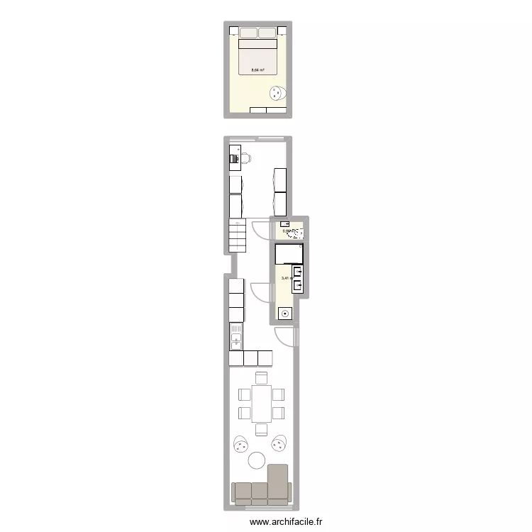 test chemin&eacute;e r&eacute;duite. Plan de 3  et 13 m²