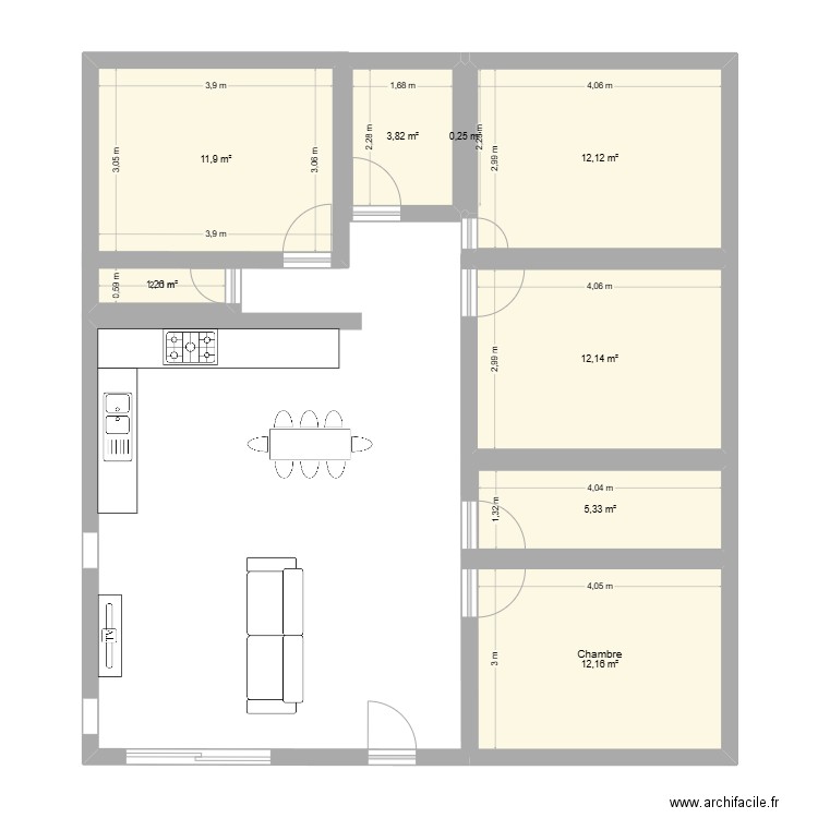 plan 1. Plan de 8 pièces et 59 m2