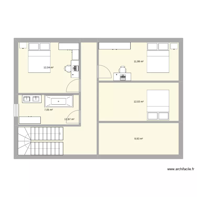 etage 1. Plan de 6  et 67 m²