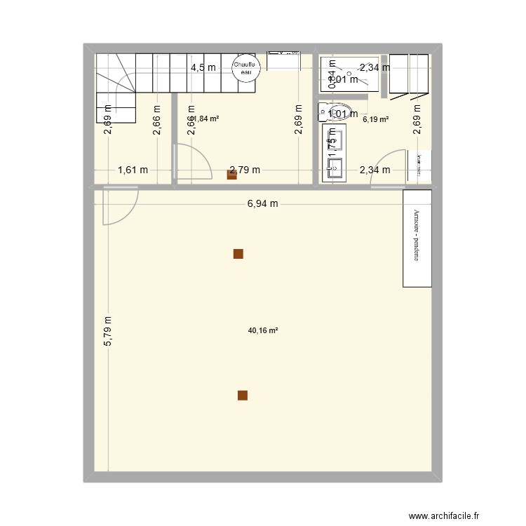 sous-sol  #3. Plan de 3 pièces et 58 m2