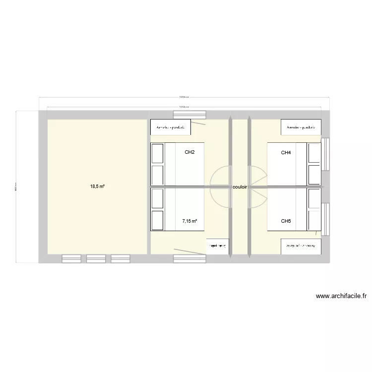 GrandeTiny Mezzanine chambre Est2. Plan de 14  et 97 m²