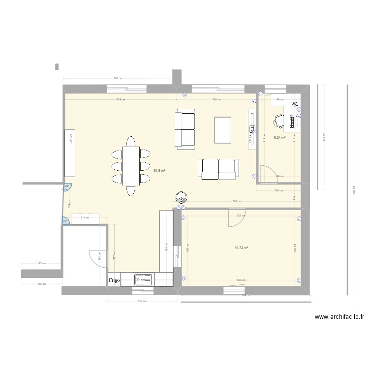 extension fruchard. Plan de 3 pièces et 90 m2