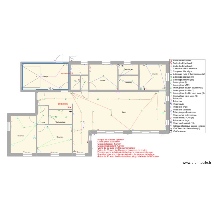 Plan elec. Plan de 13 pièces et 135 m2