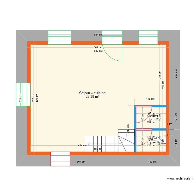 Viornery - Projet sous-sol séjour. Plan de 4 pièces et 31 m2