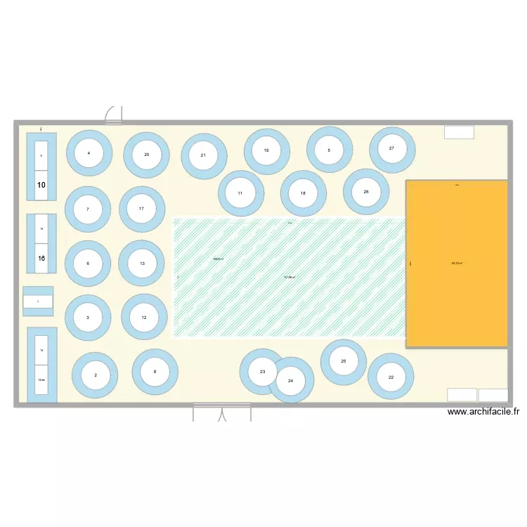 Plan r&eacute;veillon 2026-2027 avec empattement chaises et 21 tables rondes-2. Plan de 3 Pièces et 497 m²