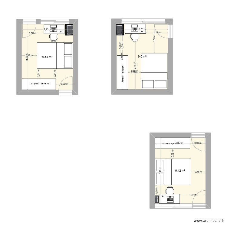 rennes. Plan de 3 pièces et 28 m2