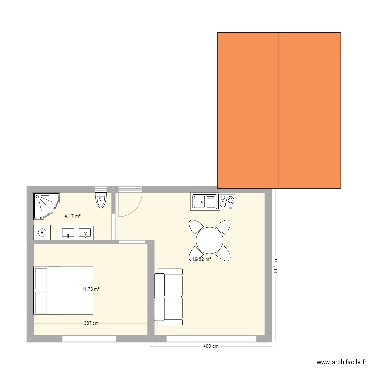 GANI4. Plan de 3 pièces et 36 m2
