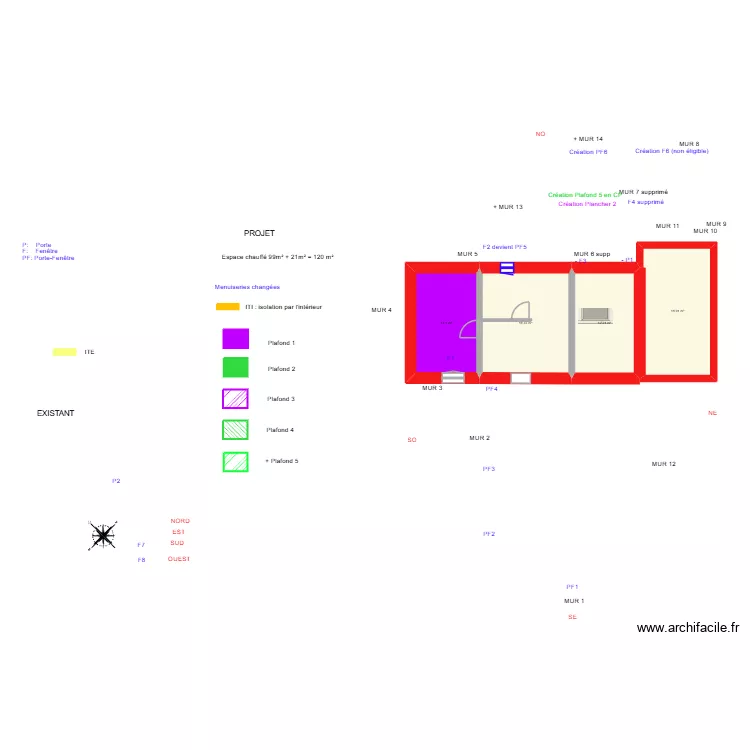 BLANCHARD _ Existant. Plan de 4  et 62 m²