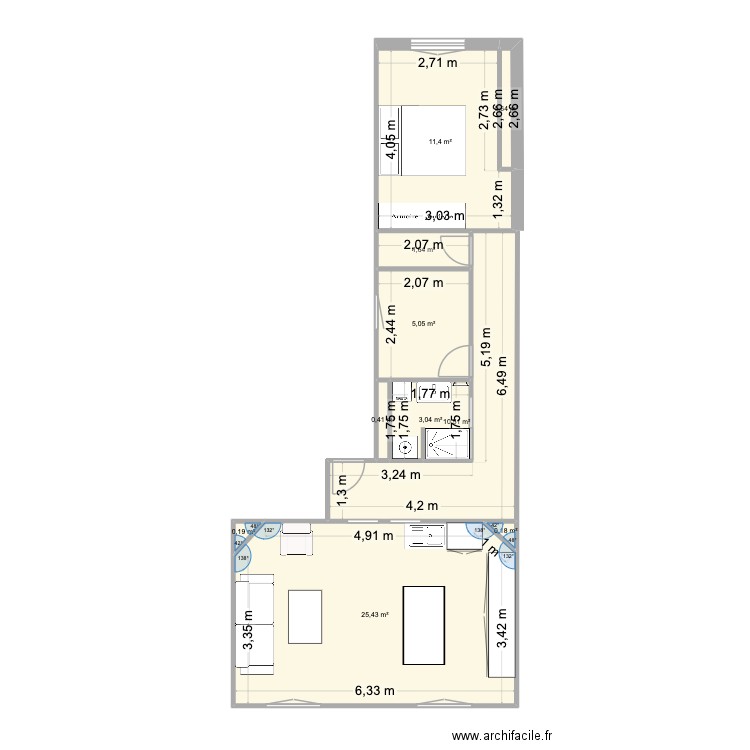 APPART BOUT. Plan de 10 pièces et 58 m2