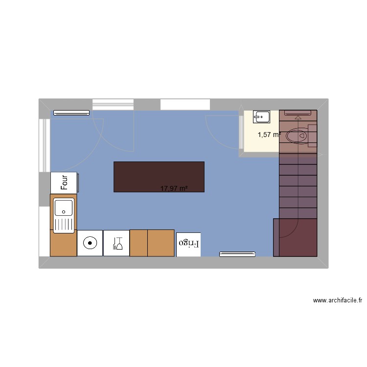 Cuisine. Plan de 2 pièces et 20 m2