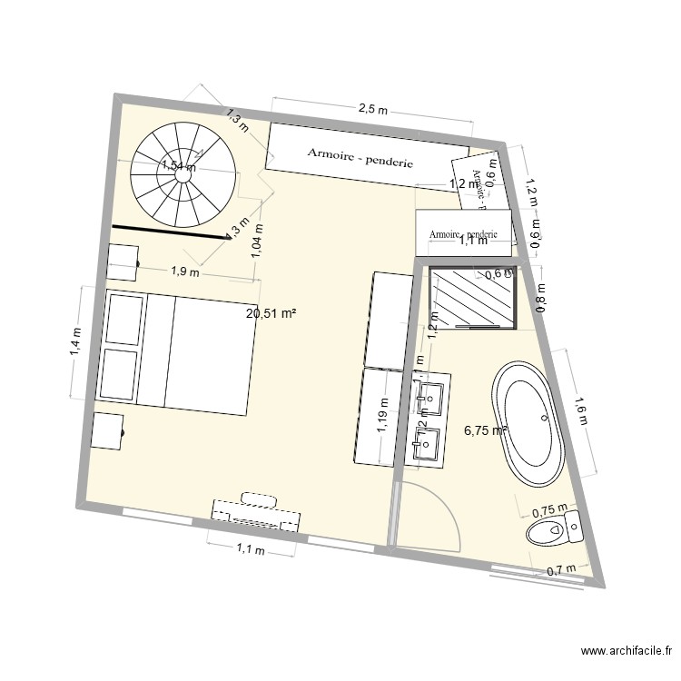 CHAMBRE PARENTALE. Plan de 2 pièces et 27 m2