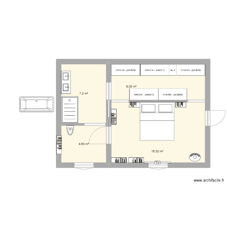 CHAMBRE SUITE 1. Plan de 4 pièces et 36 m2