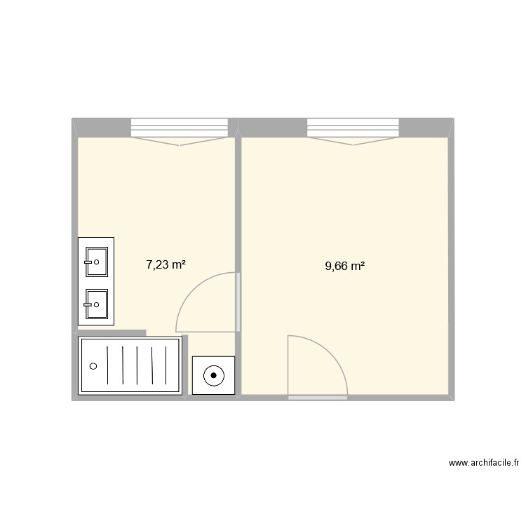 salle de bain 1. Plan de 2 pièces et 17 m2