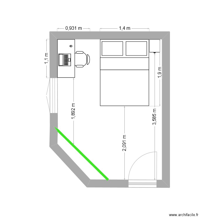 PLAN ch. Plan de 1 pièce et 11 m2