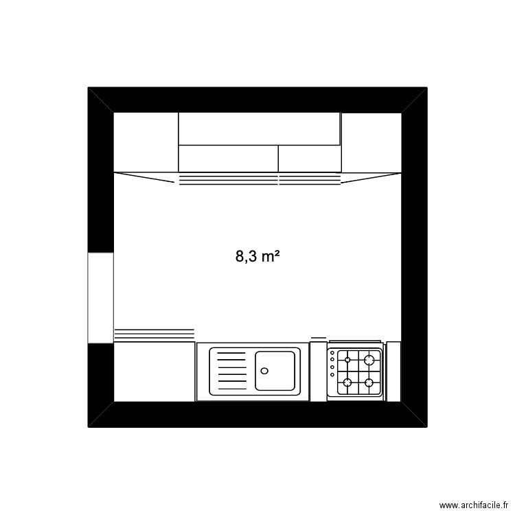 gonet. Plan de 1 pièce et 8 m2