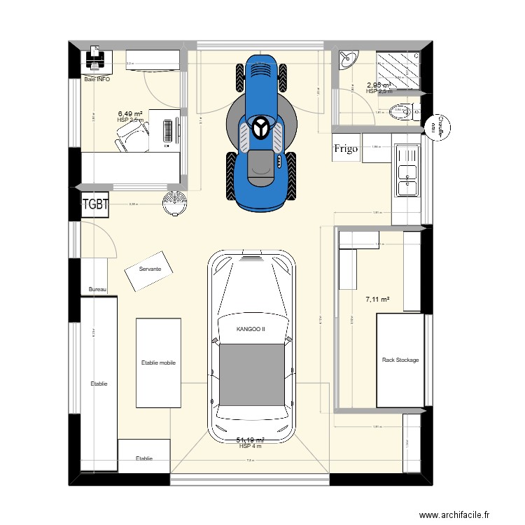 Atelier V2. Plan de 4 pièces et 68 m2