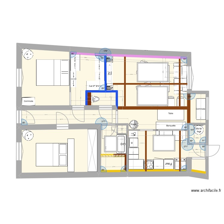 Plan Définitif meublé avec Velux V3. Plan de 13 pièces et 106 m2