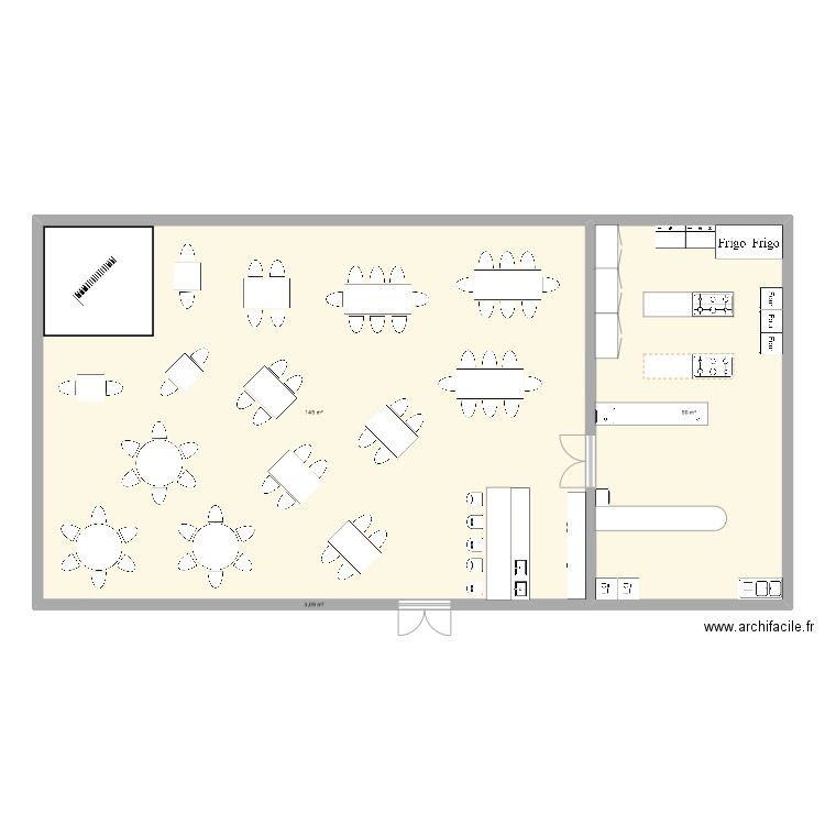 Taverne. Plan de 3 pièces et 199 m2