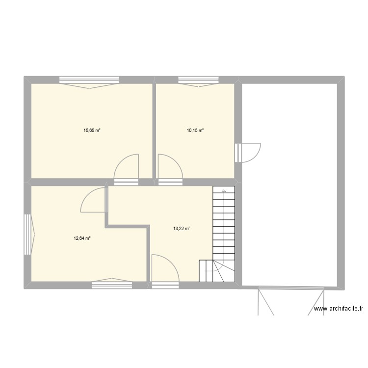 Existant RDC Ampere. Plan de 4 pièces et 52 m2