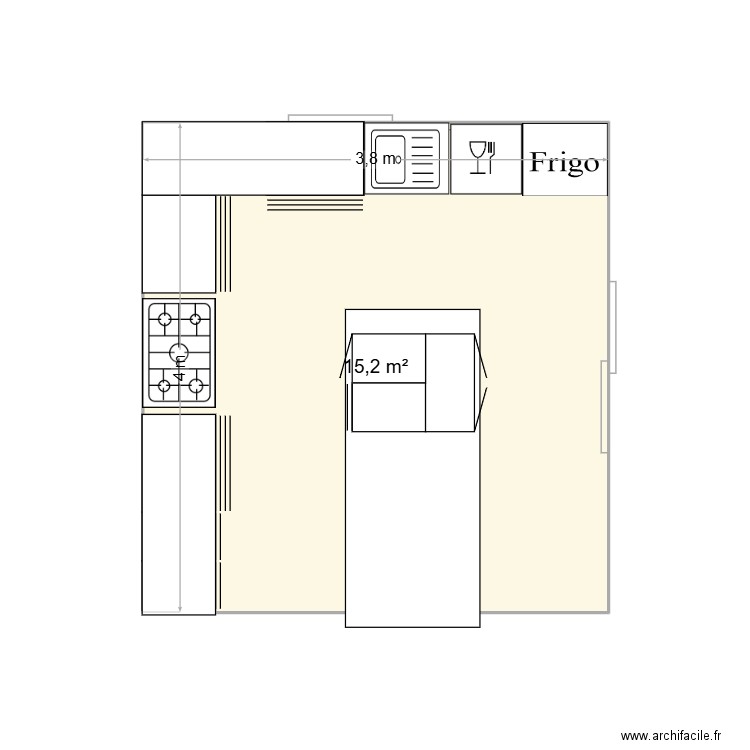 cuisine. Plan de 1 pièce et 15 m2