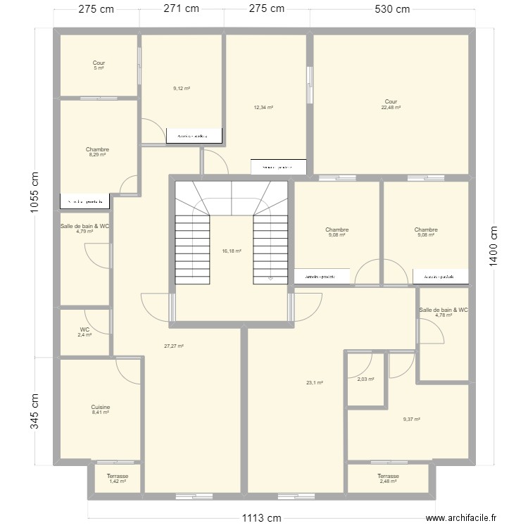 R+3 last. Plan de 18 pièces et 178 m2