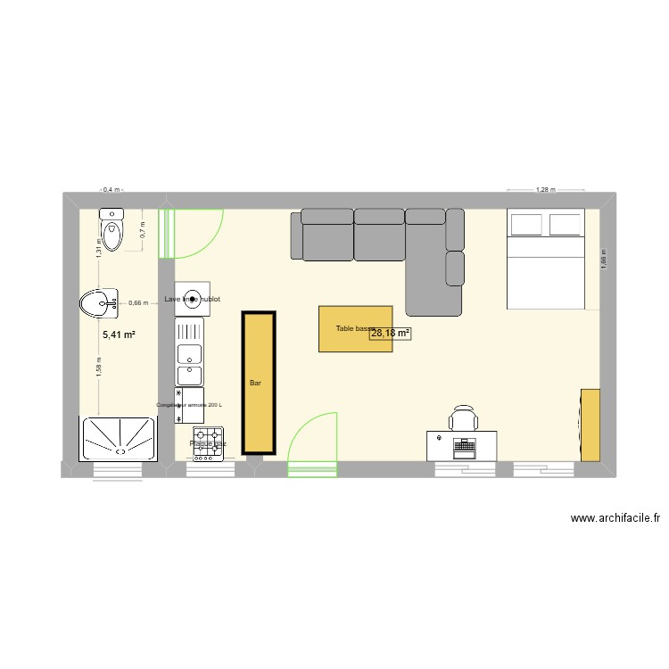 Mon Studio2.0. Plan de 2 pièces et 34 m2