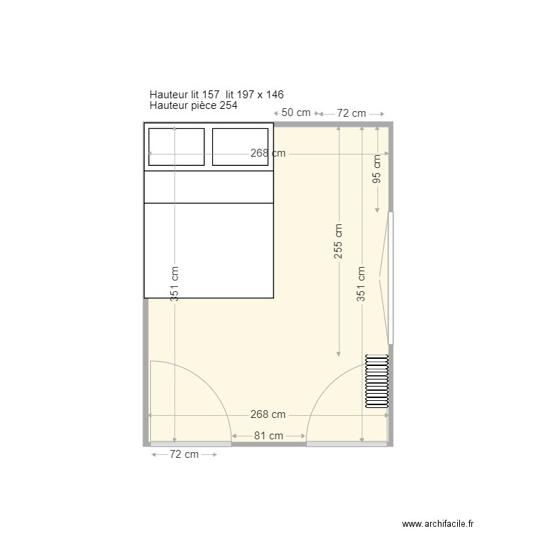 Chambre Shakira. Plan de 1 pièce et 9 m2