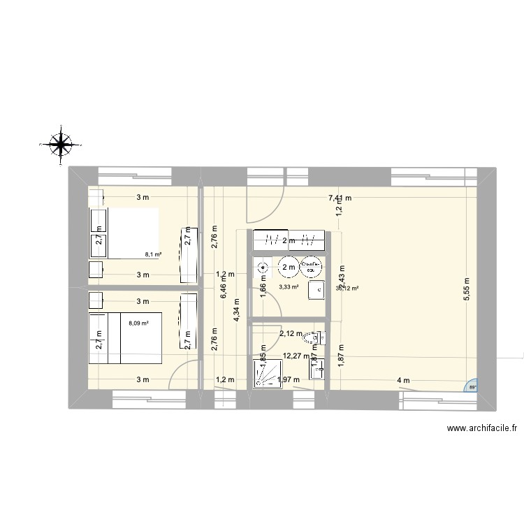 Agrandissement 1. Plan de 4 pièces et 56 m2