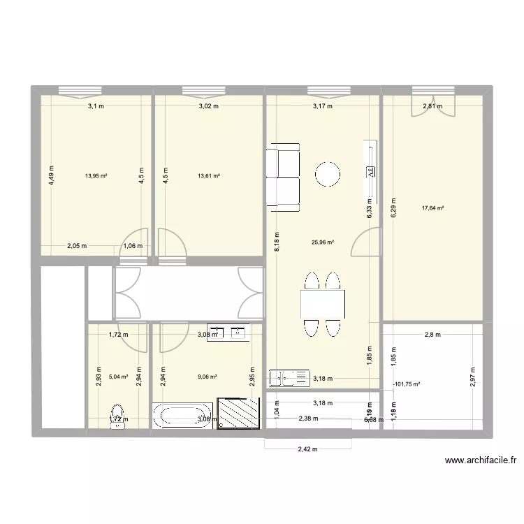 Rez de jardin renov. Plan de 7  et 96 m²