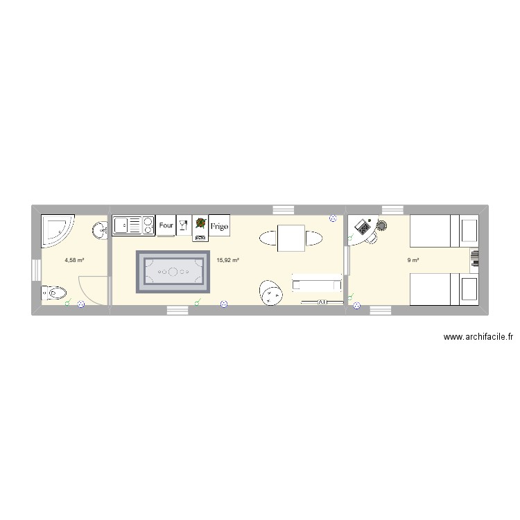 Manon et Gabriel. Plan de 3 pièces et 30 m2