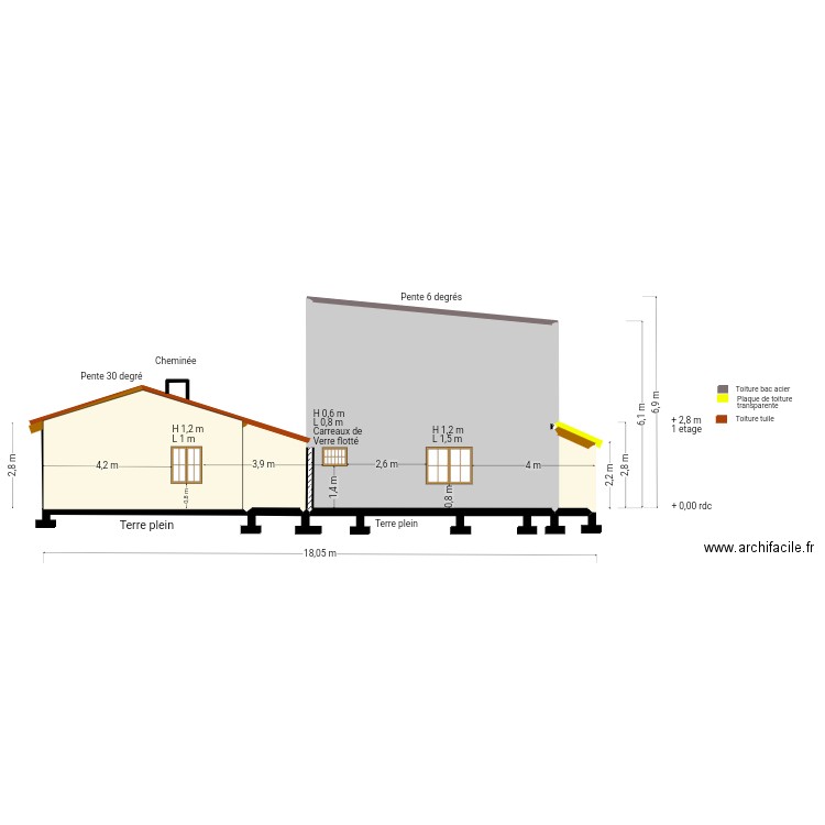 Plan coupe ouest ajsikugiuvkuytfy5fytcytc. Plan de 3 pièces et 56 m2